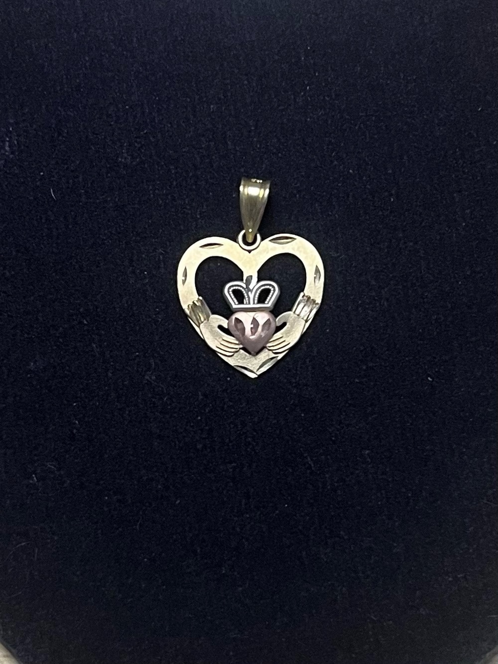 14K Tri Color Gold Claddagh Heart Pendant Irish Crown Hands - Michael Anthony